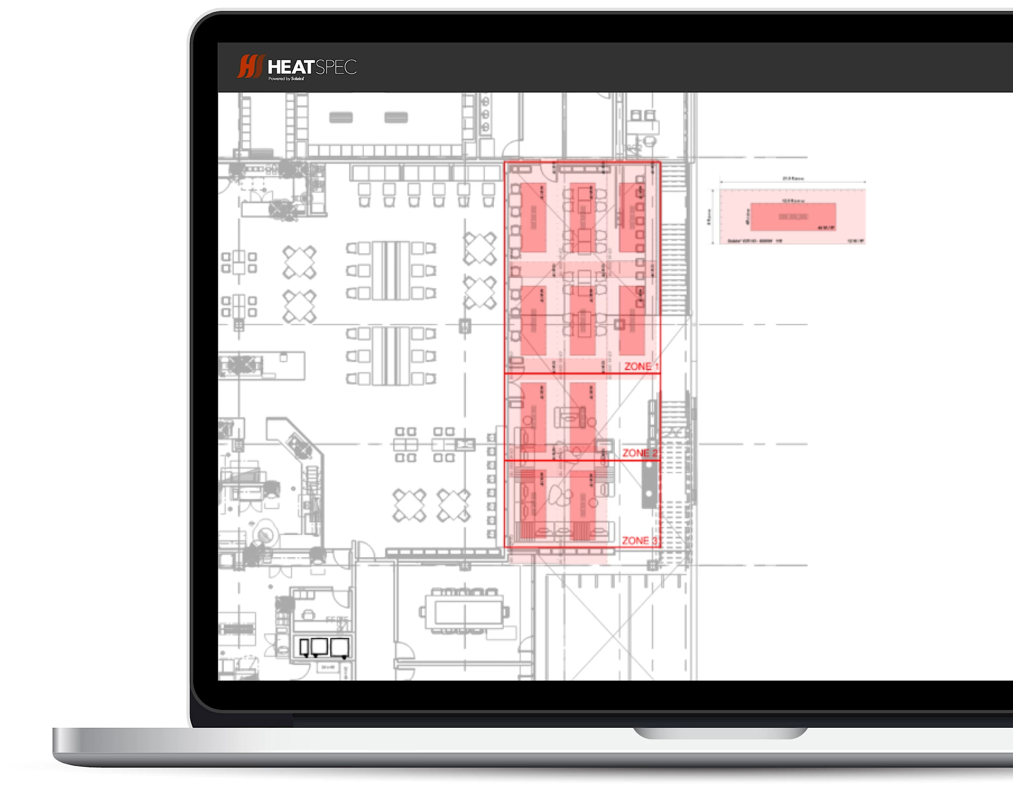 Heat Spec heater layout, powered by Solaira